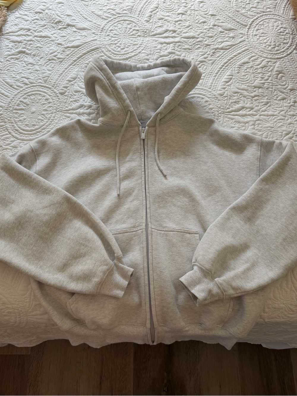 Aritzia Heather Cloud White Mega Zip Hoodie